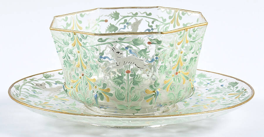 Canine and Foliate-Green Finger Bowl & Underplate by Moser-1
