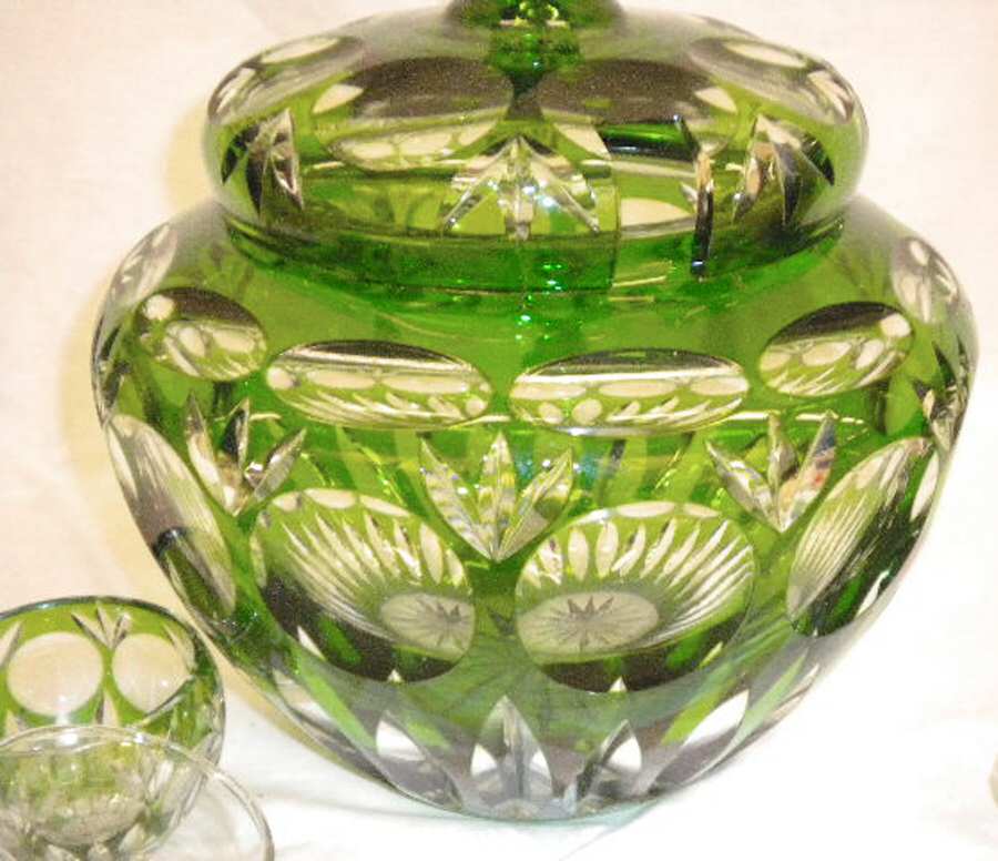 Bamberg (Curved in Bowl Shape) Emerald Green Punch Bowl W/Lid by Nachtmann-1
