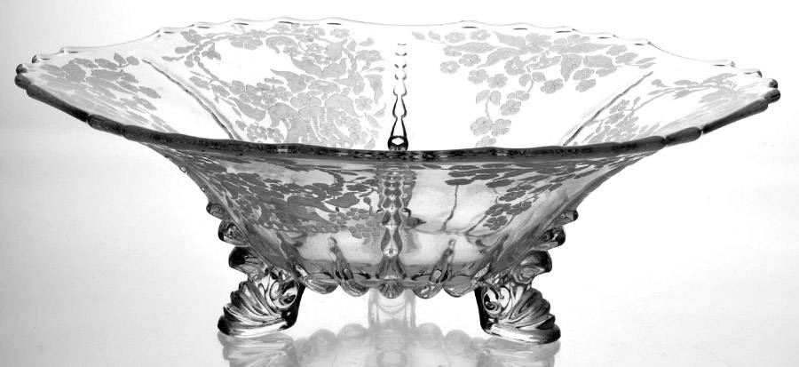Flower Basket-Clear 11" 3-Toed Footed Bowl by New Martinsville-1