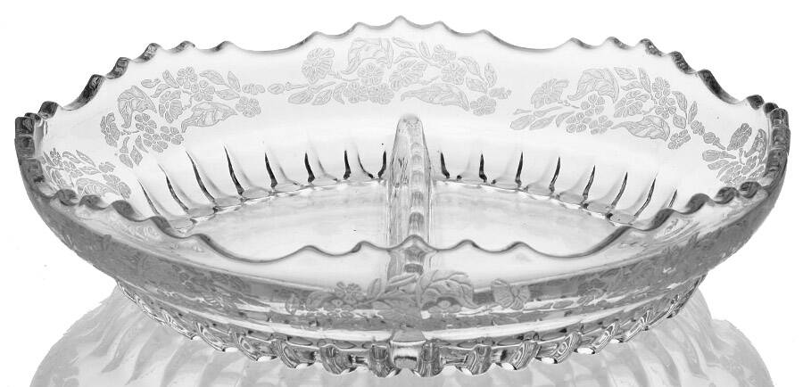 Flower Basket-Clear 7" Round 2 Part Relish by New Martinsville-1