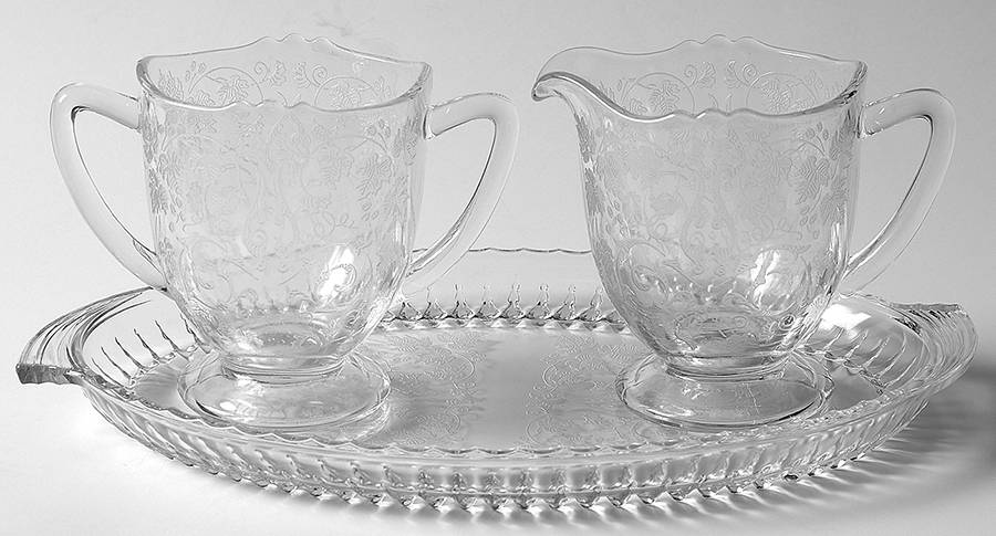 Florentine Creamer, Sugar and Tray Set by New Martinsville-1