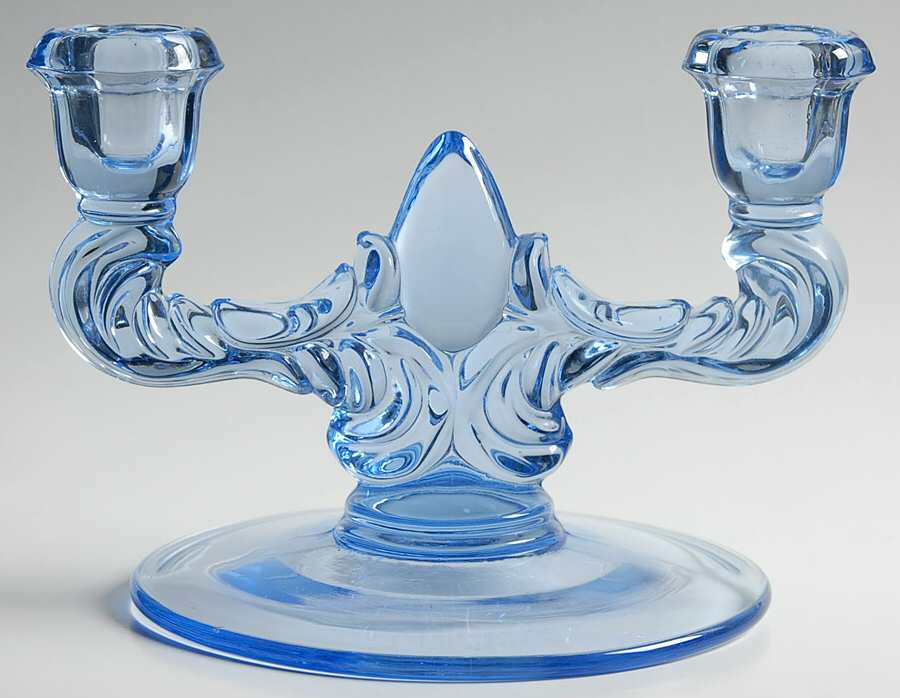 Janice Blue Double Light Candlestick by New Martinsville-1
