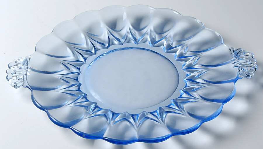 Janice Blue Handled Cake Plate by New Martinsville-1