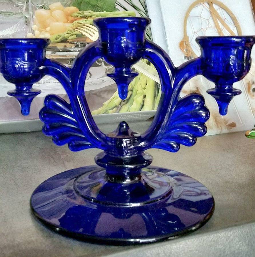 Moondrops-Cobalt Blue 3 Light Candlestick by New Martinsville-1
