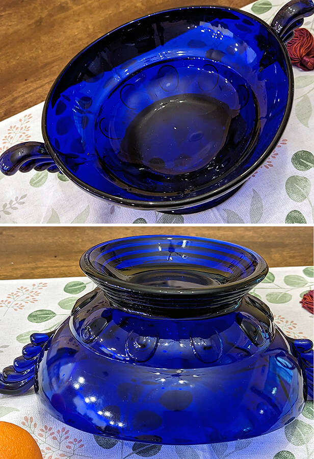Moondrops-Cobalt Blue Handled Bowl by New Martinsville-1