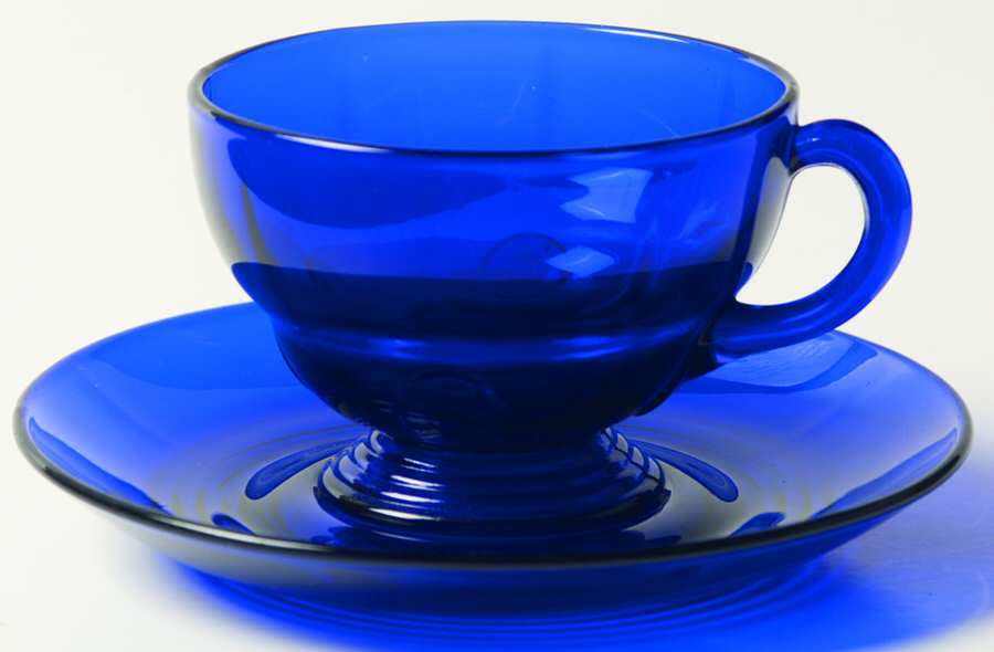 Moondrops-Cobalt Blue Cup & Saucer Set by New Martinsville-1