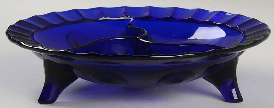 Moondrops-Cobalt Blue 8" Round 3 Toed 3 Part Relish by New Martinsville-1