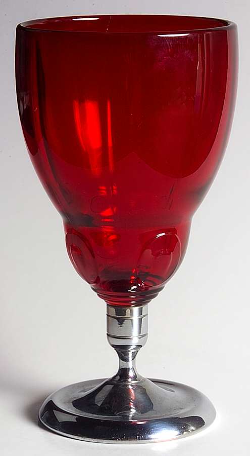 Moondrops-Ruby Metal Stem Goblet by New Martinsville-1