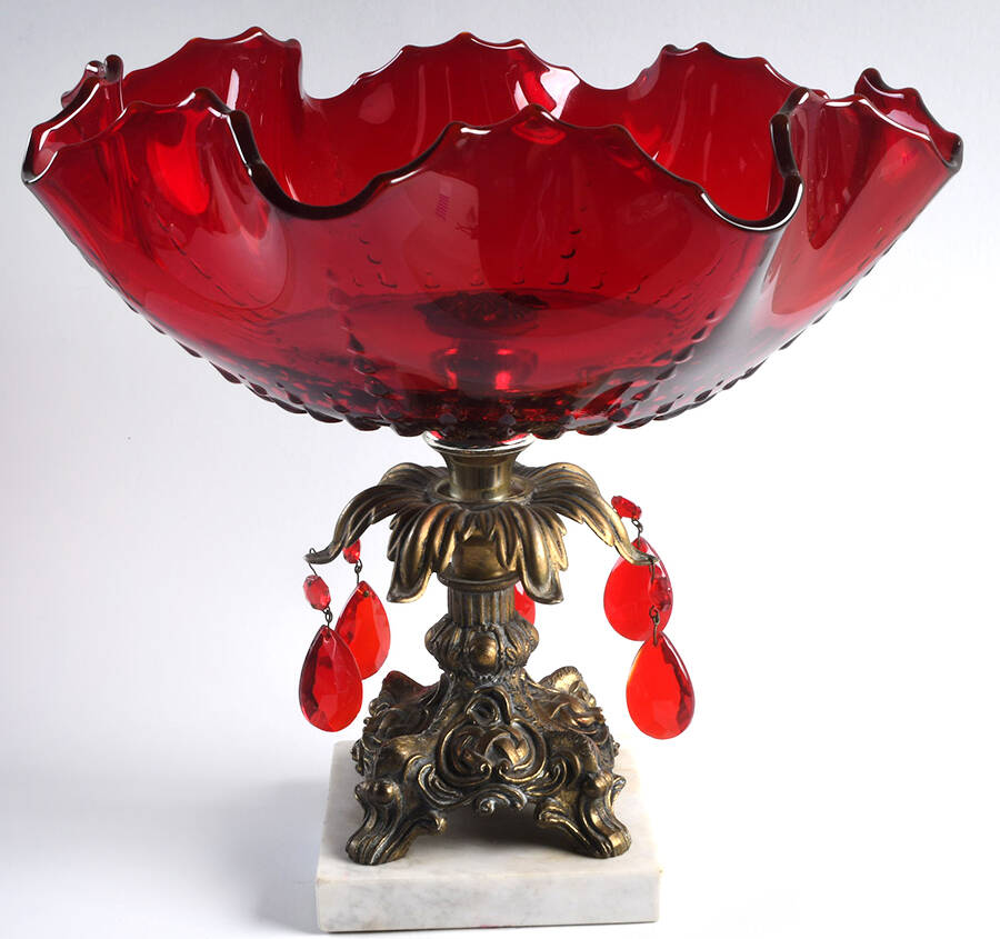 Radiance Ruby (No Trim) Compote with Marble Base by New Martinsville-1