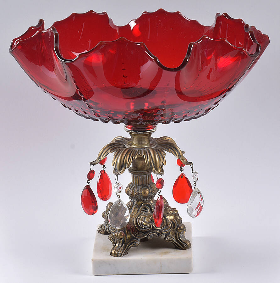 Radiance Ruby (No Trim) Compote with Marble Base by New Martinsville-1