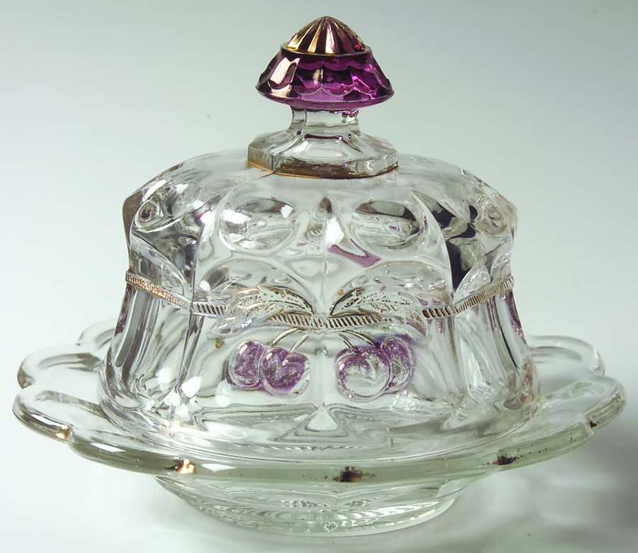 Cherry and Cable Clear Ruby Round Covered Butter by Northwood-1