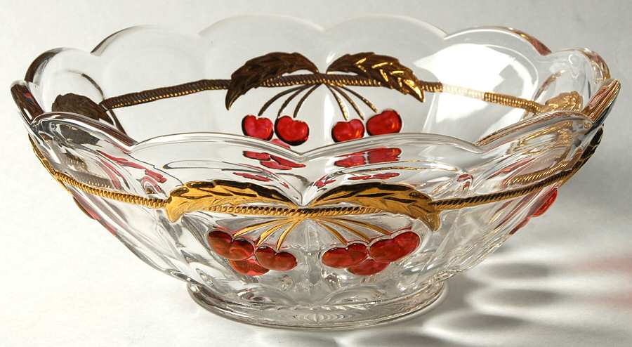 Cherry and Cable Clear Ruby Large Fruit Bowl by Northwood-1