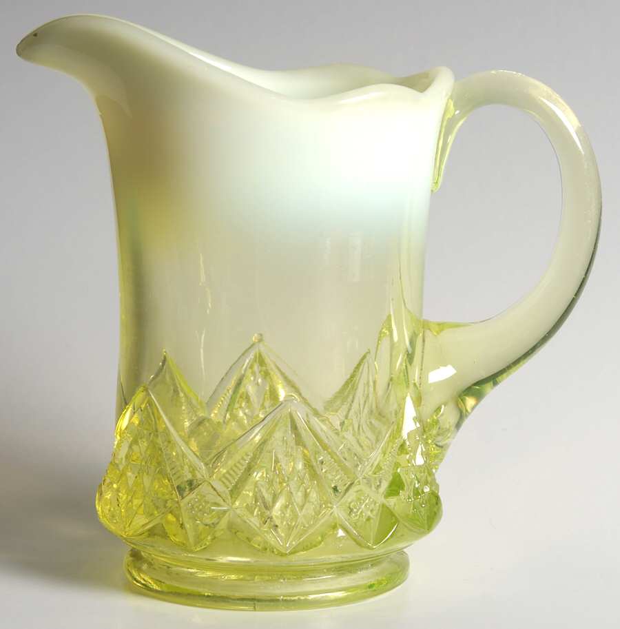 Diamond Spear-Vaseline Opalescent Creamer by Northwood-1