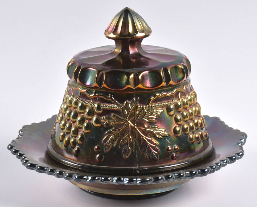 Grape and Cable Amethyst Round Covered Butter by Northwood-1