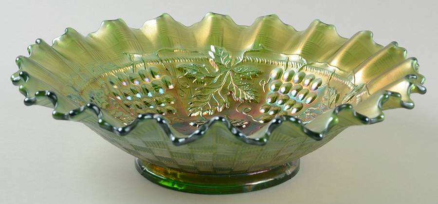 Grape and Cable Green 8" Round Double Crimped Bowl by Northwood-1