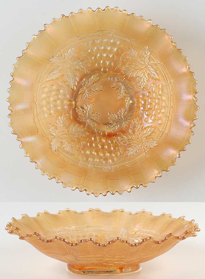 Grape and Cable Marigold 8" Ruffled Bowl by Northwood-1