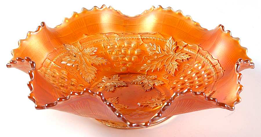 Grape and Cable Marigold 8" Round Crimped Bowl by Northwood-1