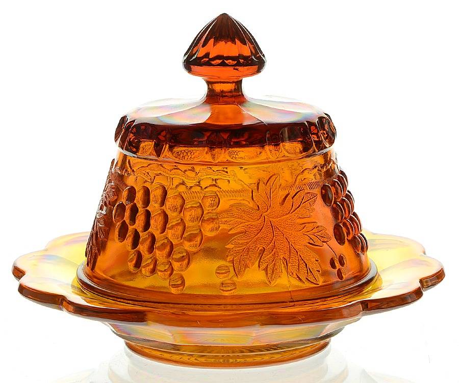 Grape and Cable Marigold Round Covered Butter by Northwood-1