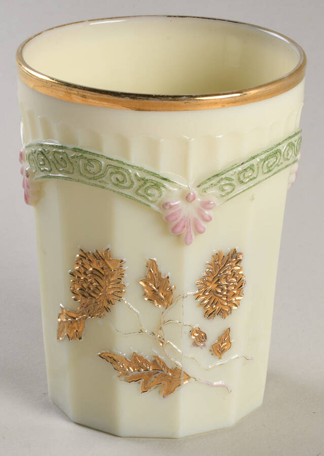 Chrysanthemum Sprig-Custard Flat Tumbler by Northwood-1