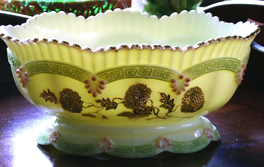 Chrysanthemum Sprig-Custard Oval Bowl by Northwood-1