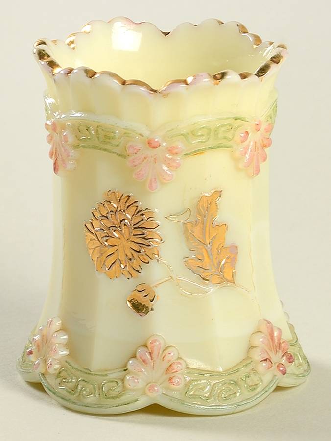 Chrysanthemum Sprig-Custard Toothpick Holder by Northwood-1