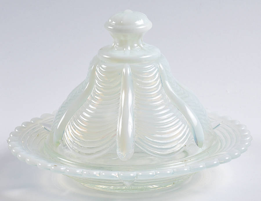 Drapery-White Opalescent Round Covered Butter by Northwood-1