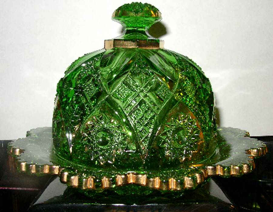 Northwood Nearcut-Emerald Round Covered Butter by Northwood-1