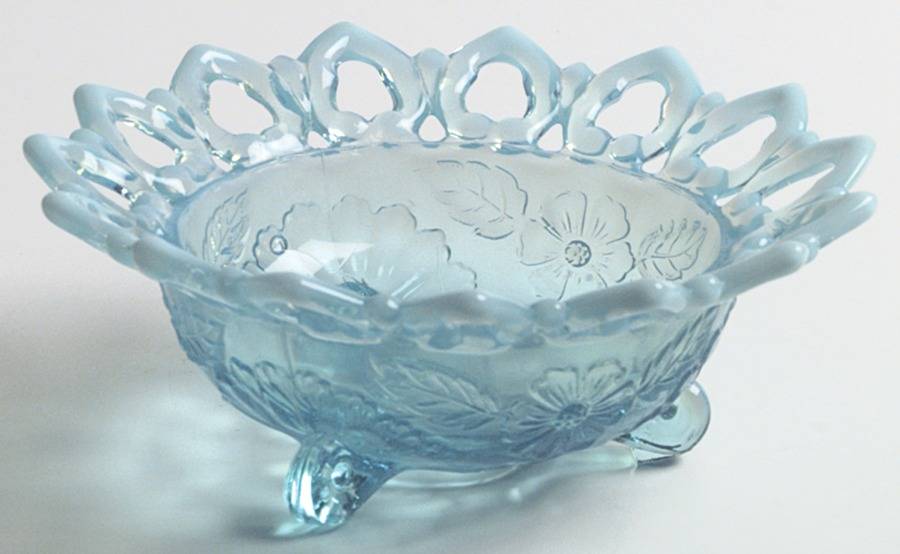 Shell and Wild Rose Blue Opalescent Novelty Bowl by Northwood-1