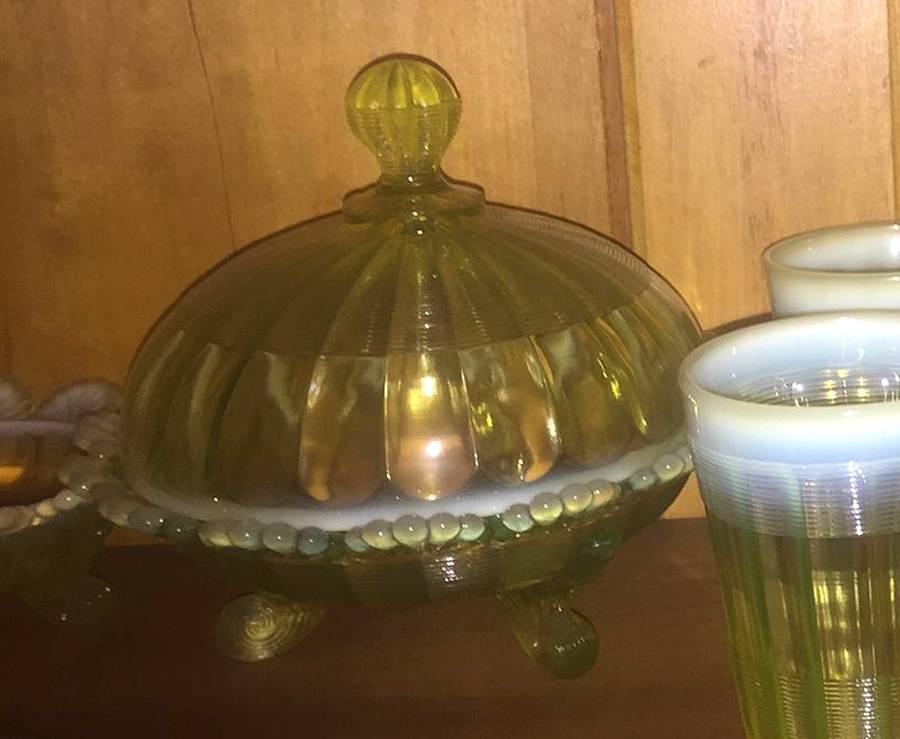 Klondyke-Yellow Opalescent Round Covered Butter by Northwood-1