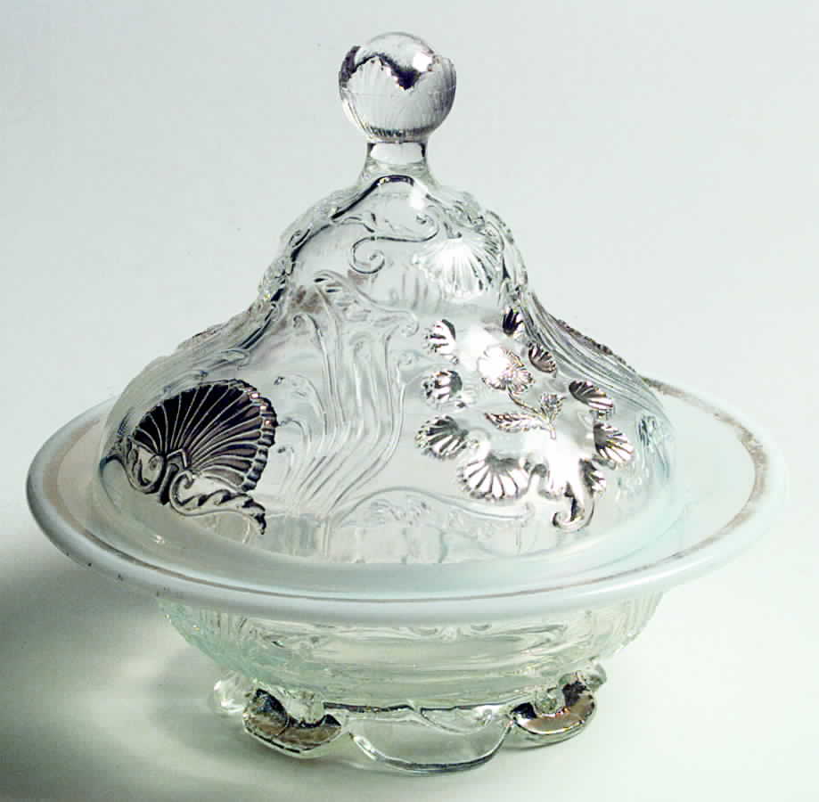 Everglades-White Opalescent Round Covered Butter by Northwood-1
