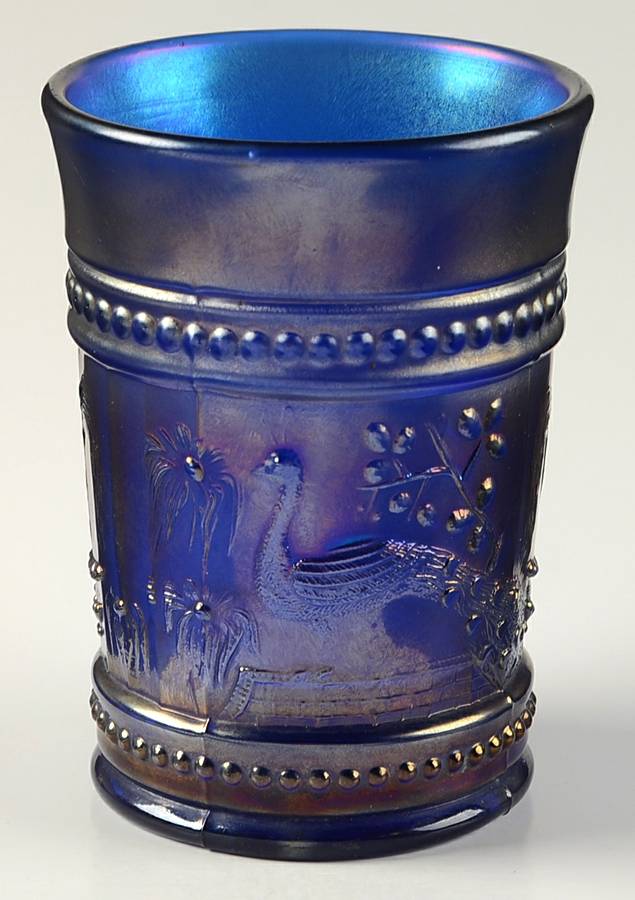 Peacock At The Fountain Cobalt 8 Oz Flat Tumbler by Northwood-1