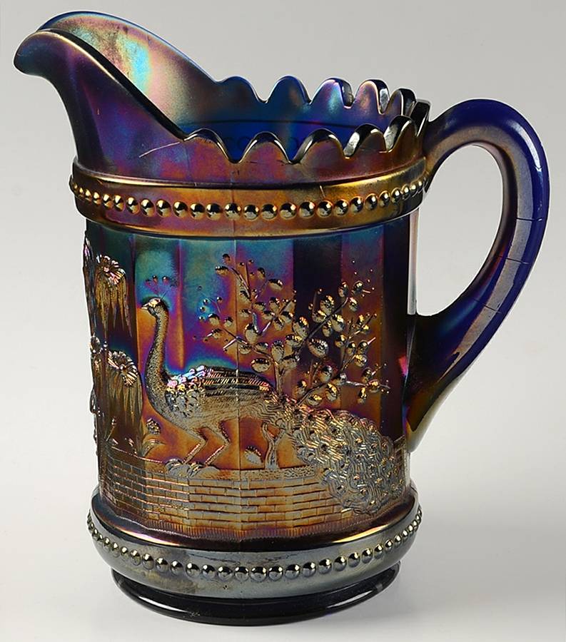 Peacock At The Fountain Cobalt 45 Oz Pitcher by Northwood-1