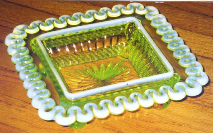 Alaska-Vaseline Square Butter Dish No Lid by Northwood-1