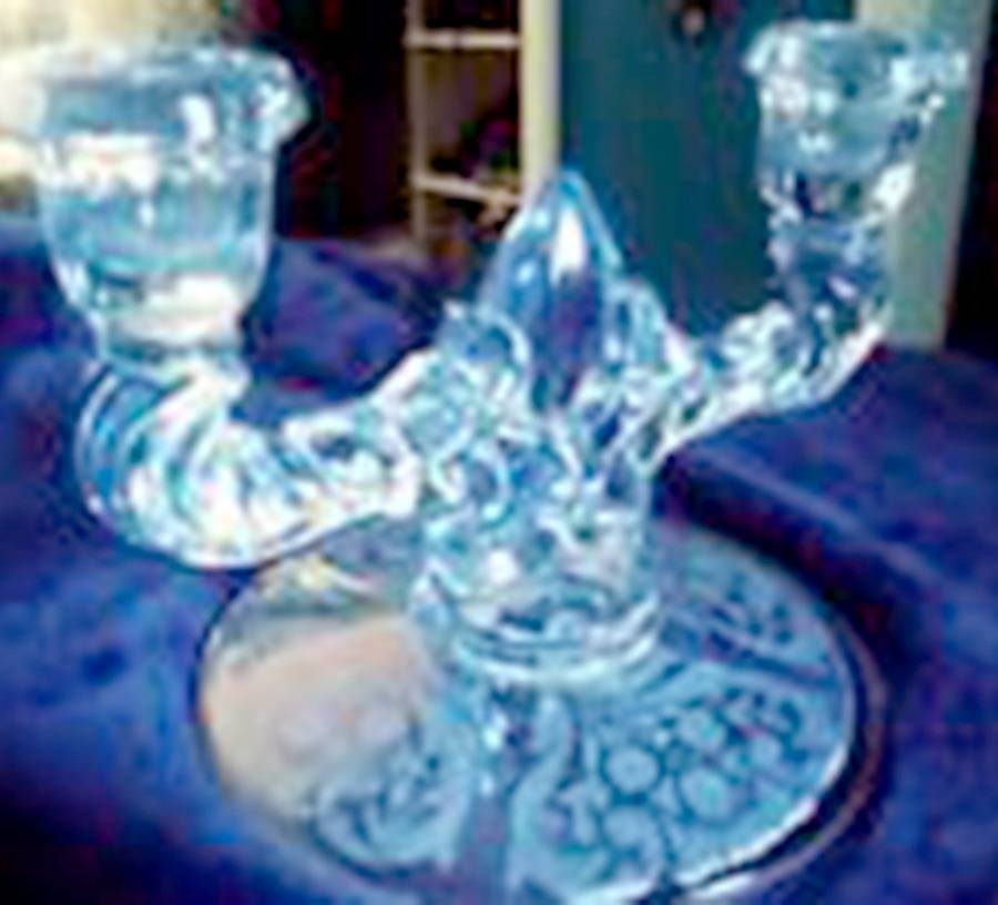 Canterbury-Blue Double Light Candlestick by New Martinsville-1