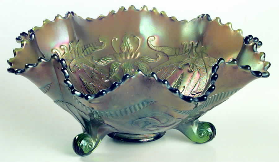 Wishbone Green 7" 3-Toed Footed Bowl by Northwood-1