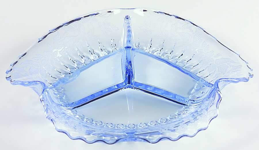 Flower Basket-Blue 9" 3 Part Round Relish by New Martinsville-1