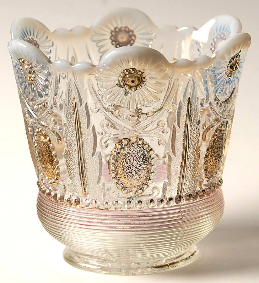 Jewel and Flower White Opalescent Open Spooner by Northwood-1