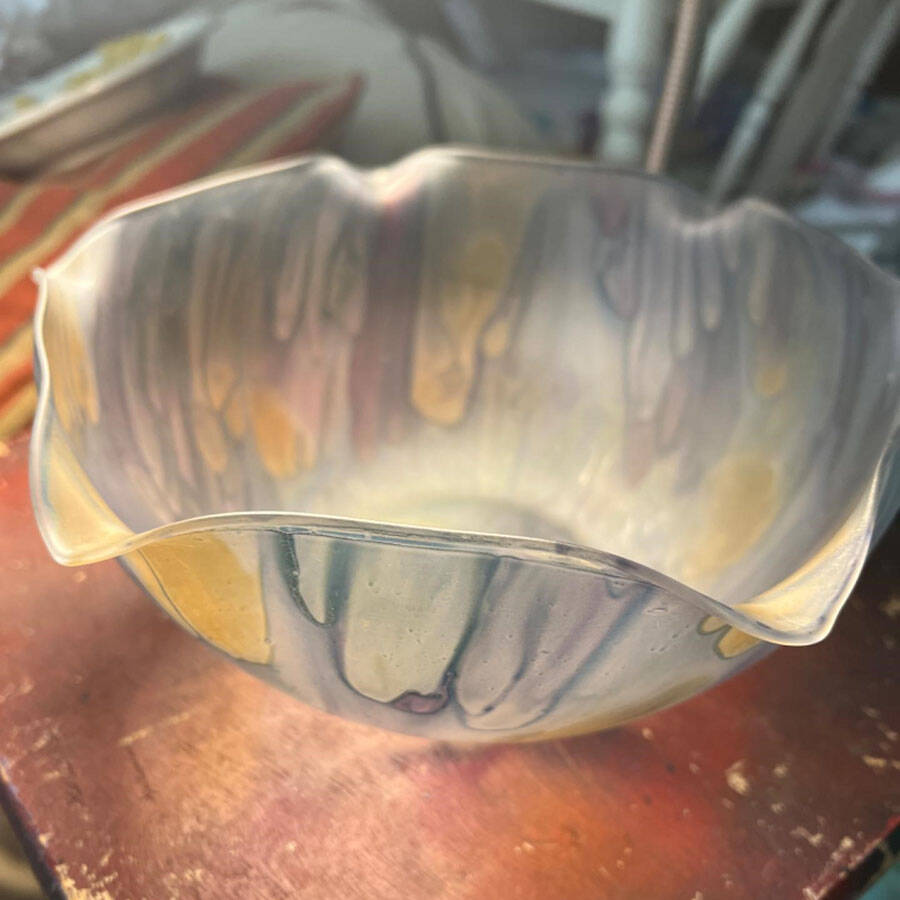 Rueven 9" Round Crimped Bowl by Nouveau Art Glass -1