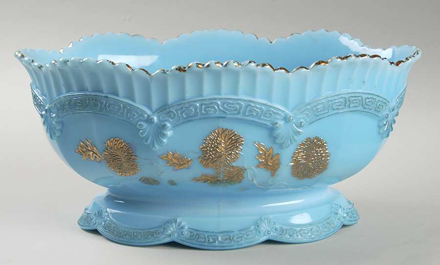 Chrysanthemum Sprig-Turquoise 10" Large Fruit Bowl by Northwood-1