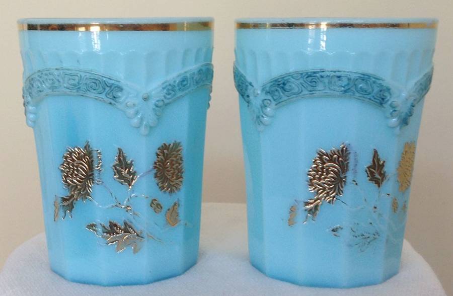 Chrysanthemum Sprig-Turquoise Flat Tumbler by Northwood-1