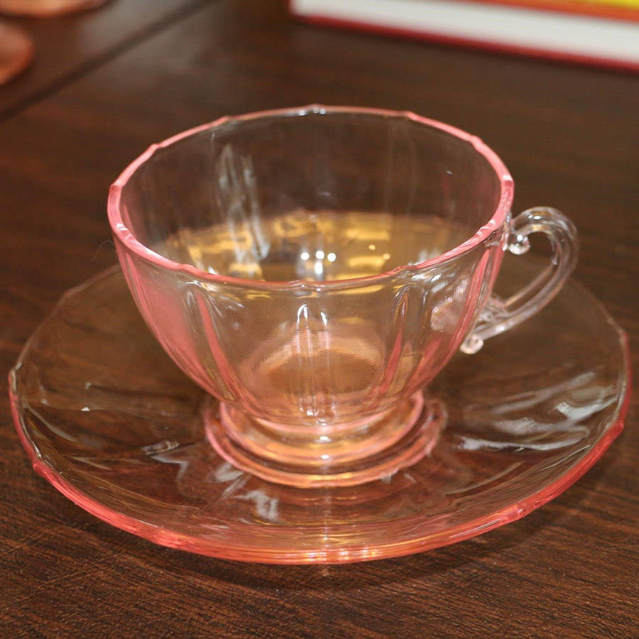 34-Pink Cup & Saucer Set by New Martinsville-1
