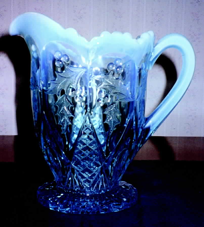Panelled Holly-Blue Opalescent Pitcher by Northwood-1