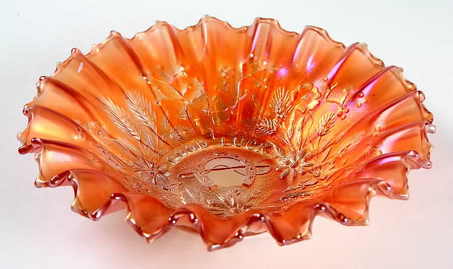 Good Luck-Marigold 9" Round Crimped Bowl by Northwood-1