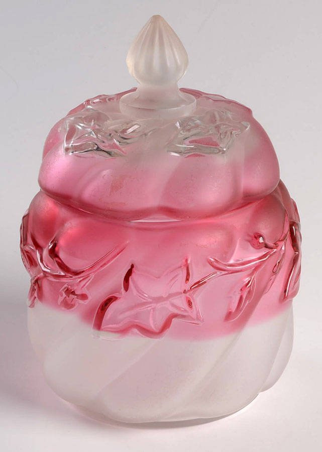 Royal Ivy Cranberry (Frosted) Sugar Bowl & Lid by Northwood-1