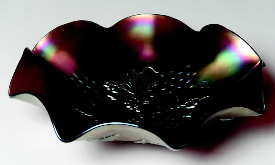 Grape Leaves-Amethyst Crimped Bowl by Northwood-1