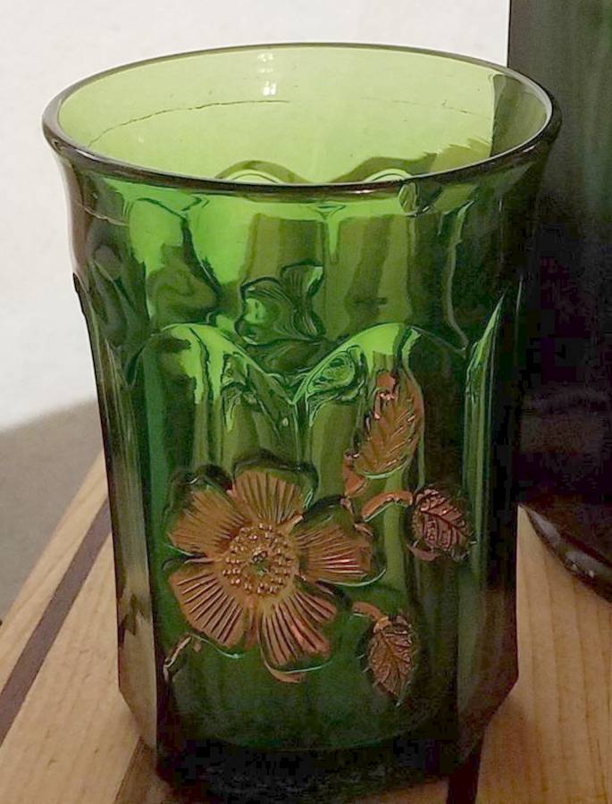 Gold Rose-Green Flat Tumbler by Northwood-1