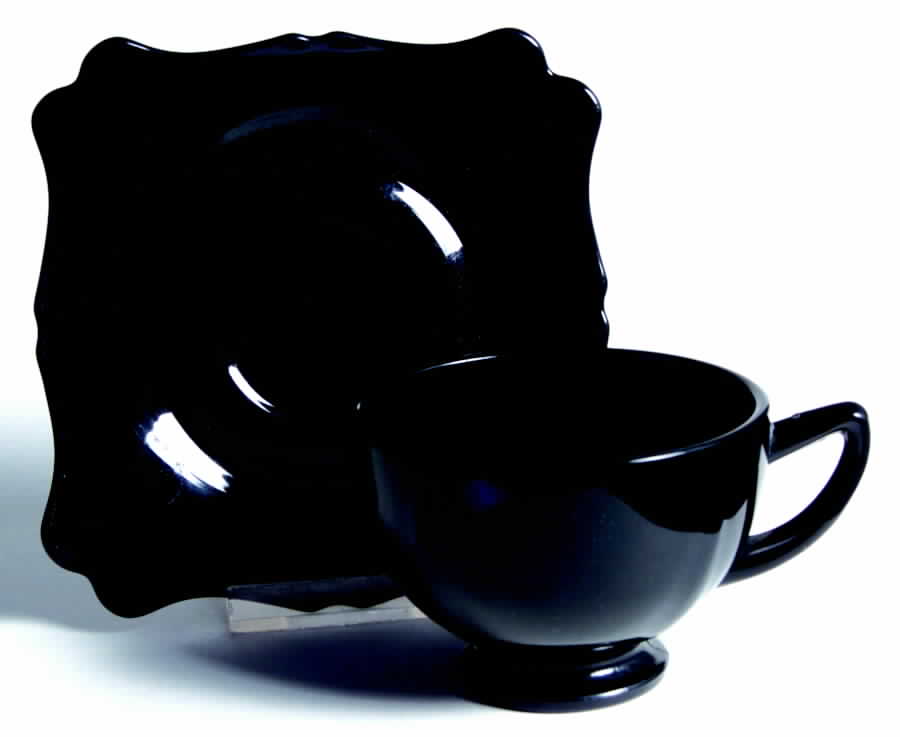 Fancy Square-Black Cup & Saucer Set by New Martinsville-1