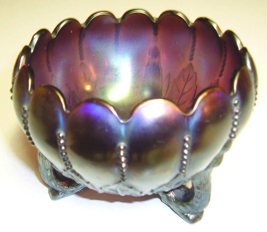 Leaf and Bead Amethyst (Carnival) Rose Bowl by Northwood-1