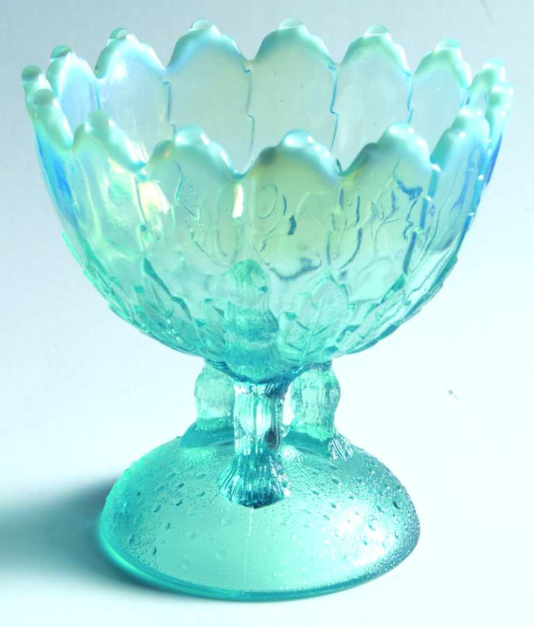 Hilltop Vines-Blue Opalescent Round Compote (Height X Width) by Northwood-1