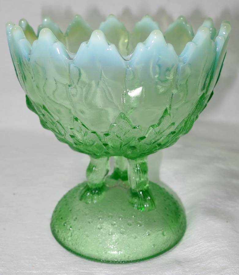 Hilltop Vines-Green Opalescent Round Compote (Height X Width) by Northwood-1